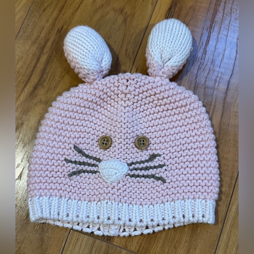 Baby Gap Crochet Bunny Pink Knit Hat with Cream Trim 6-12 months - Picture 2 of 6